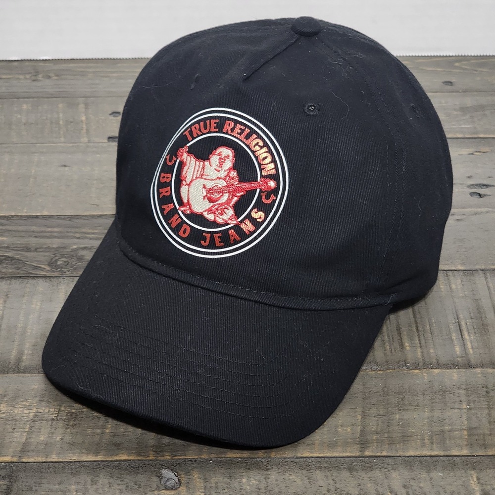 True Religion Brand Jeans Buddha Foil Hat Adult Black Adjustable Buckle Snap Cap